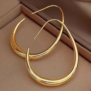 Minimalist 18K Gold Plated Stainless Steel Drop Hoop Earrings